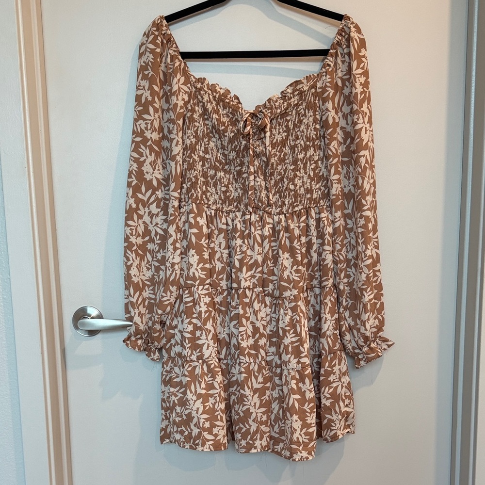 By the River Floral Smocked Off-Shoulder Long sleeve Mini Dress